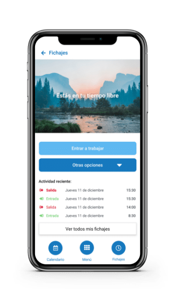 Vista de la aplicación móvil de la pantalla de fichaje